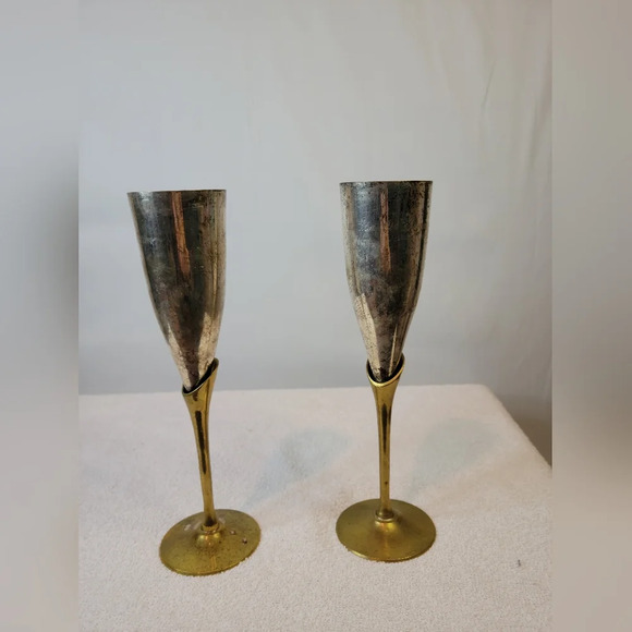 Antique Champagne Flute Glasses S. P. Brass India Brass Copper - Picture 6 of 13